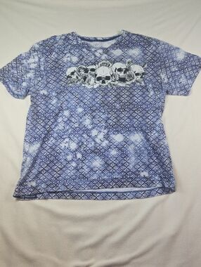 Robert Graham Blue Tie-Dye Skull Crewneck Tee